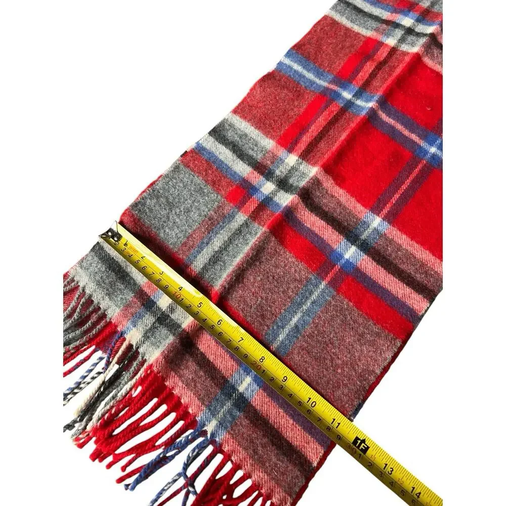 Vintage Brooks Brothers Wool Scotland Scarf Blue Red Mackay Plaid Check Fringed